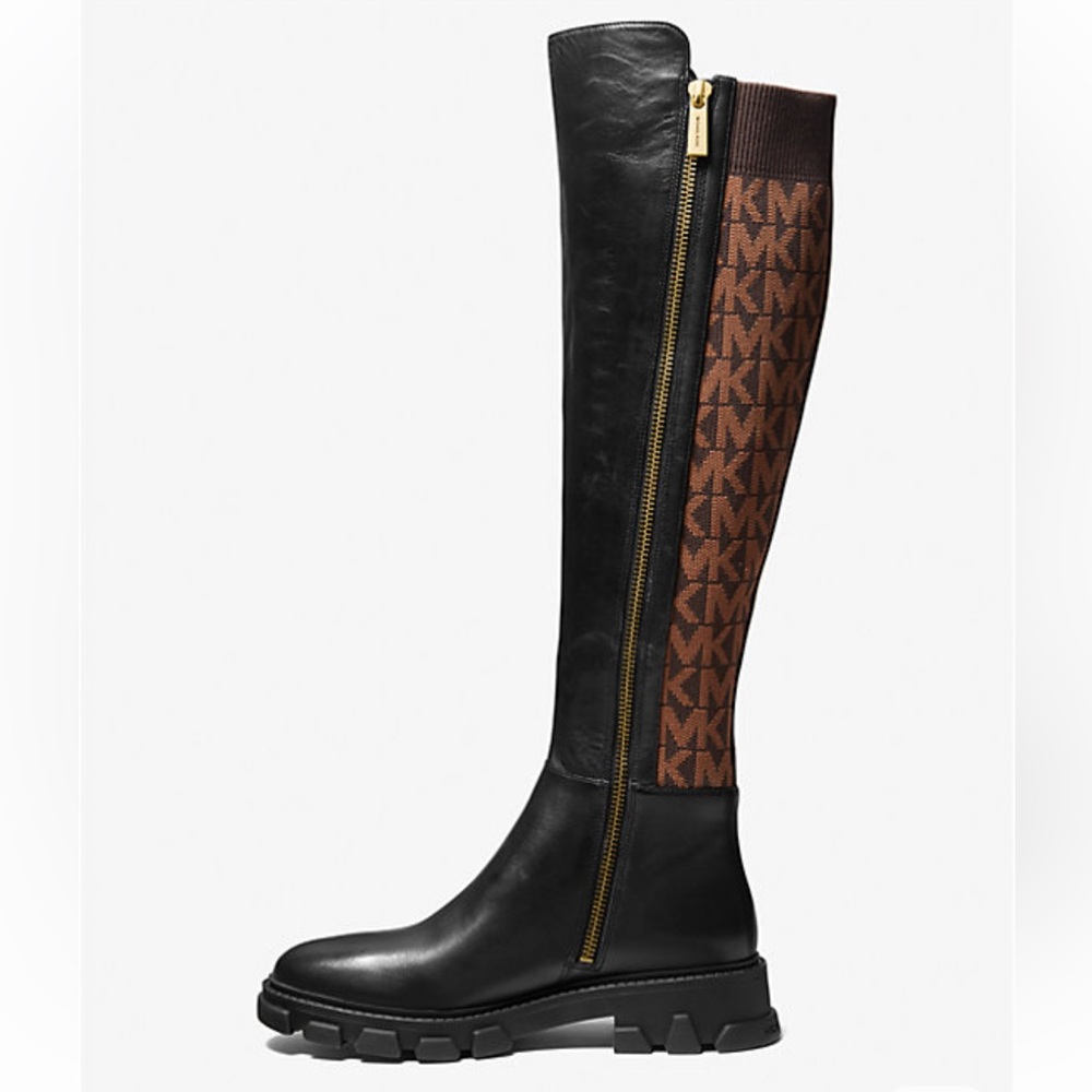 NWOB Ridley Leather and Logo Jacquard Knee Boot - Picture 2 of 8